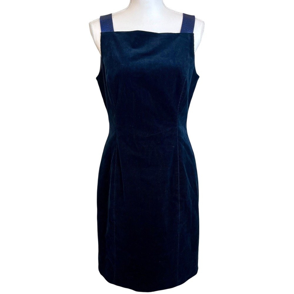 ELIE TAHARI‎ Navy Corduroy Square Neck Sheath Dress Sz 10 Preppy Academia Fall